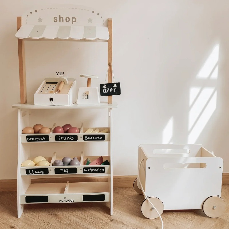 Toy Cash Register - متجر البقالة يتظاهر باللعب لعبة خشبية